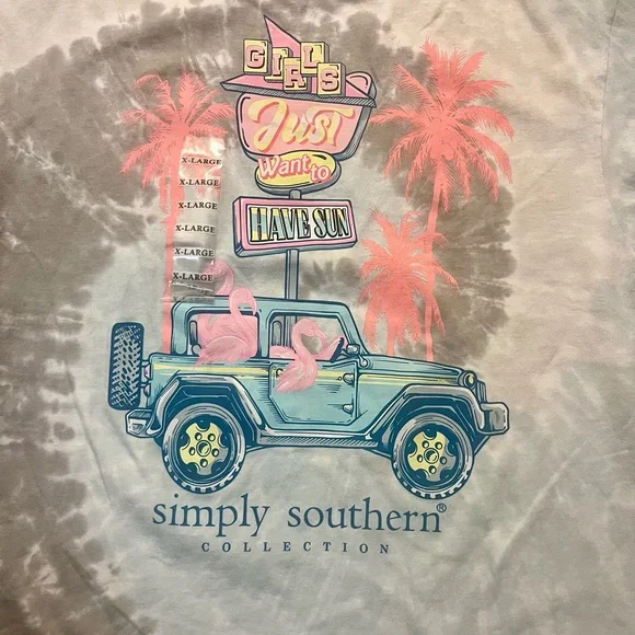 NWT Tie-Dye T-Shirt “Girls Just Want to Have Sun” Jeep with Flamingos Size XL - Picture 4 of 5